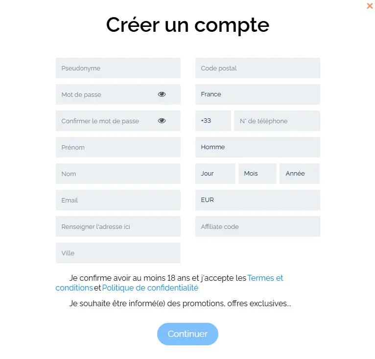 Processus d'inscription Forza.bet Casino